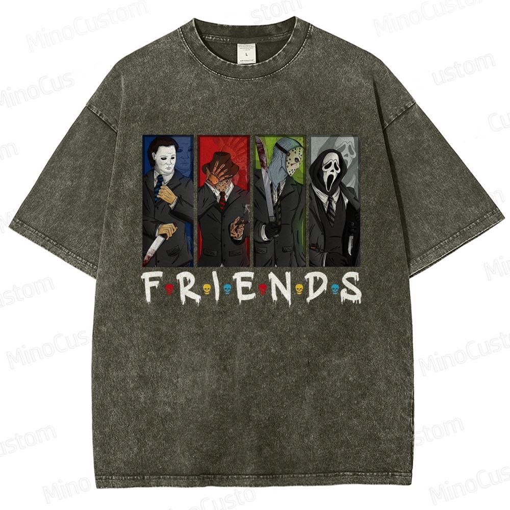 Horror Movie Icons "Friends" Vintage Washed Graphic T - shirt