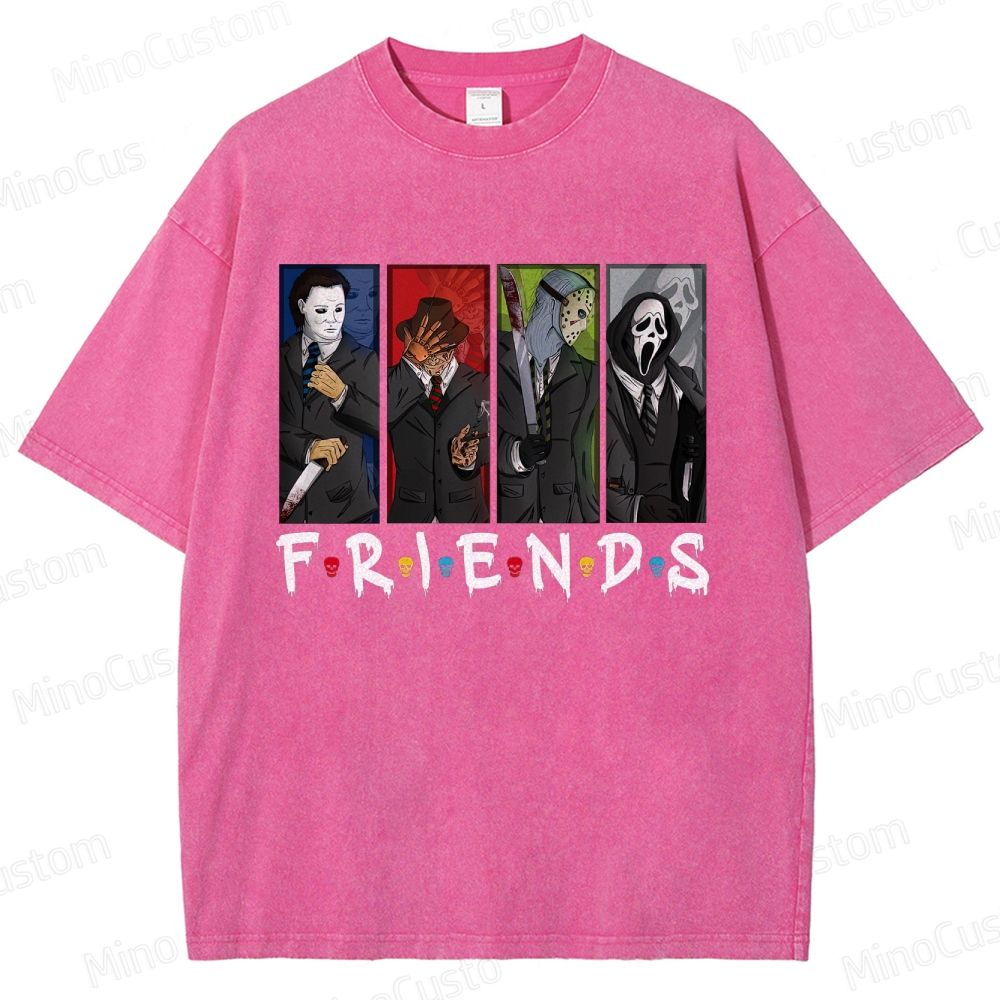 Horror Movie Icons "Friends" Vintage Washed Graphic T - shirt