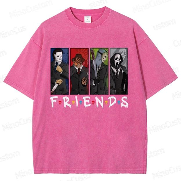 Horror Movie Icons "Friends" Vintage Washed Graphic T - shirt