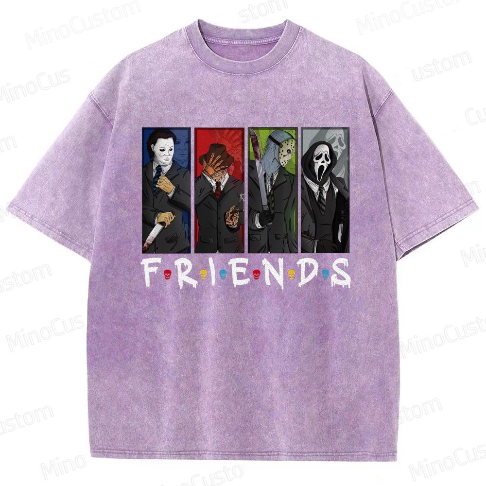 Horror Movie Icons "Friends" Vintage Washed Graphic T - shirt