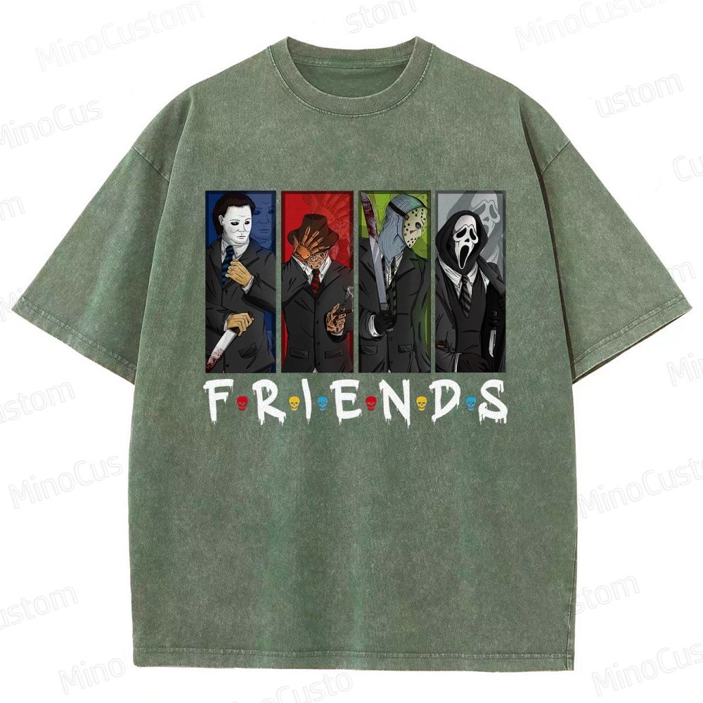 Horror Movie Icons "Friends" Vintage Washed Graphic T - shirt