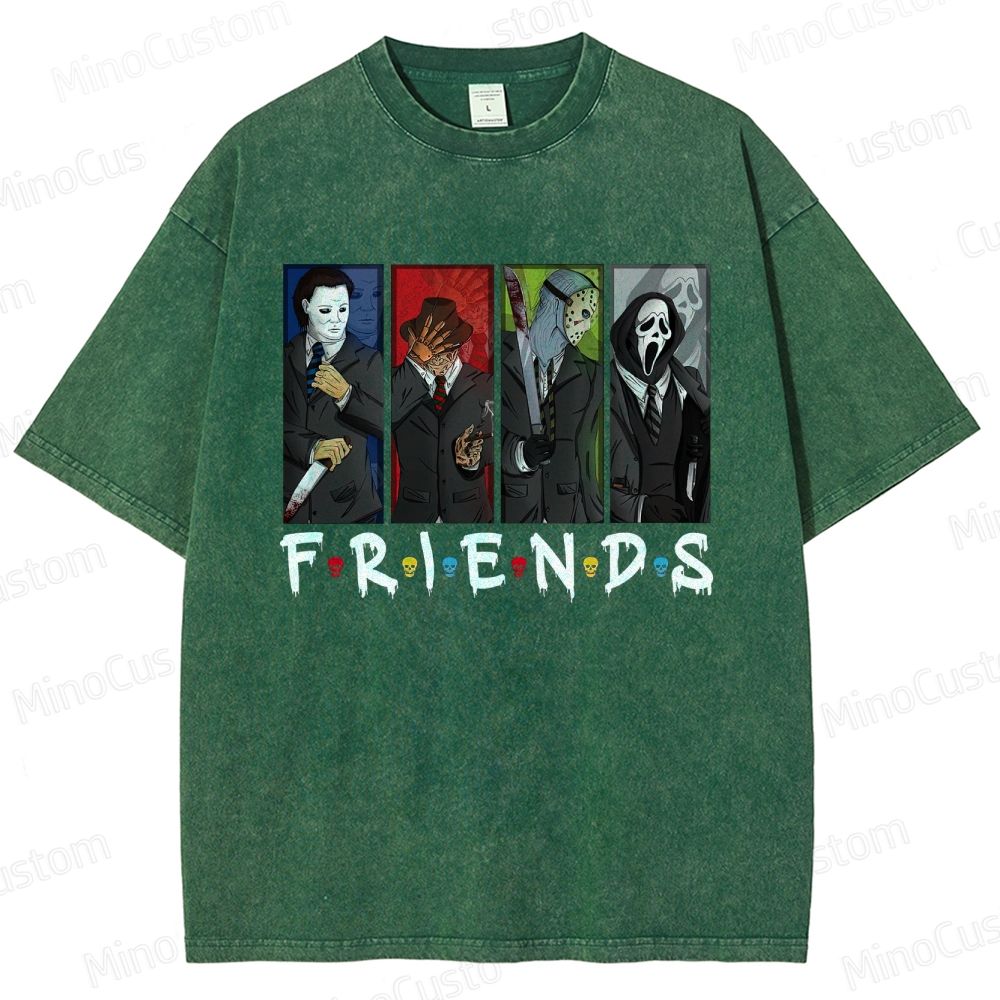 Horror Movie Icons "Friends" Vintage Washed Graphic T - shirt