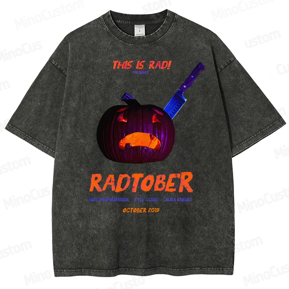 "RADTOBER" Halloween Pumpkin Vintage Washed Graphic T - shirt
