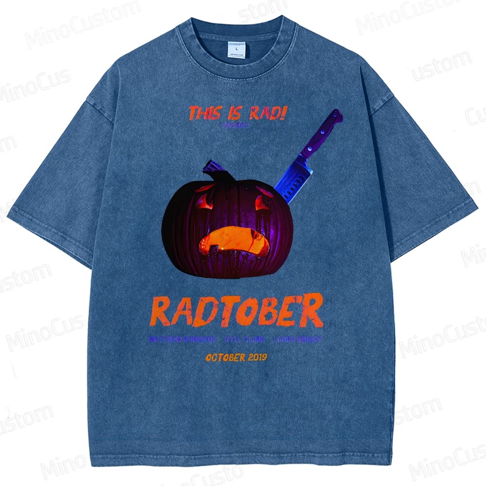 "RADTOBER" Halloween Pumpkin Vintage Washed Graphic T - shirt