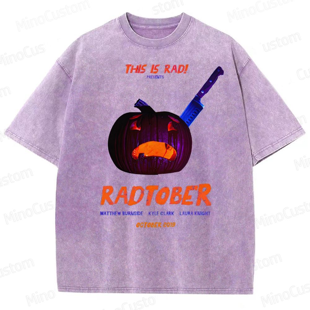 "RADTOBER" Halloween Pumpkin Vintage Washed Graphic T - shirt