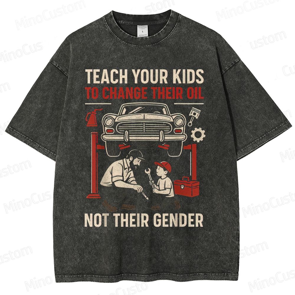 Teach Kids Oil Change Vintage Washed Graphic T - shirt