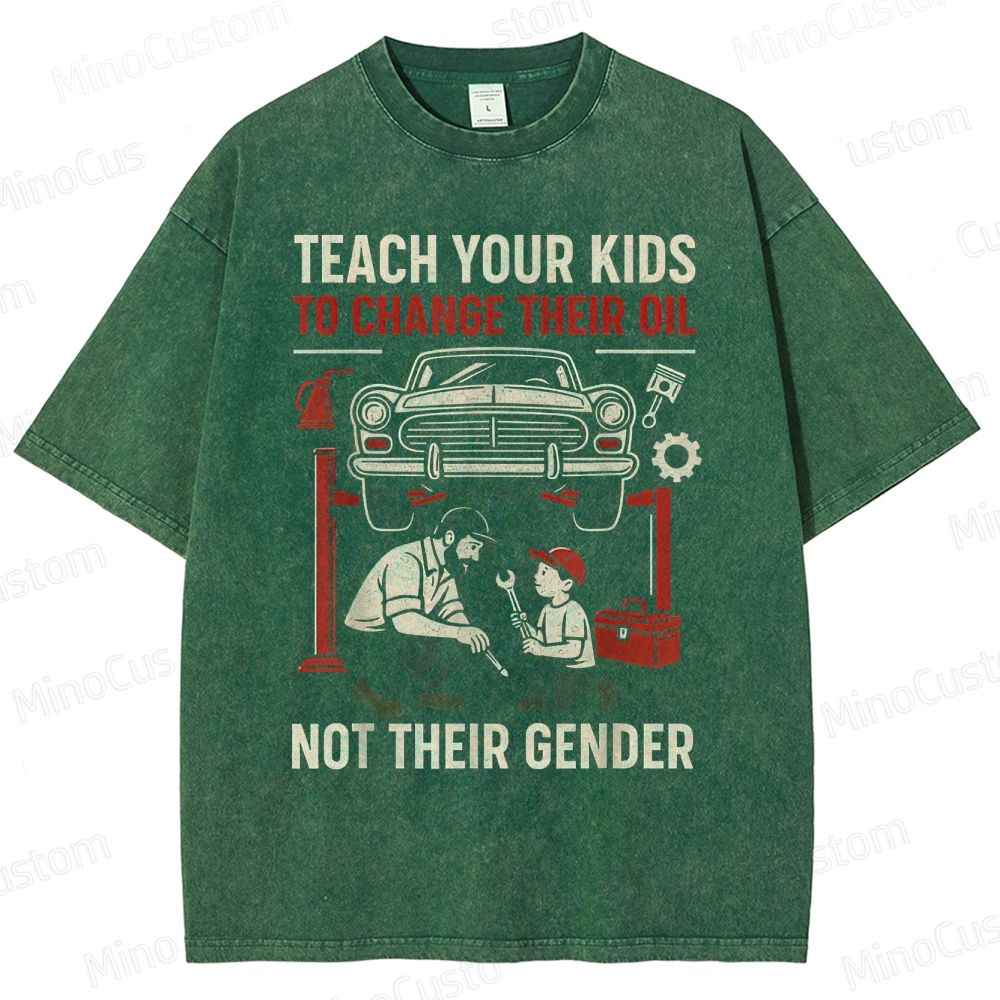 Teach Kids Oil Change Vintage Washed Graphic T - shirt