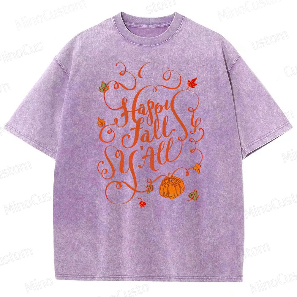"Happy Fall Y'all" Vintage Washed Autumn Graphic T - shirt