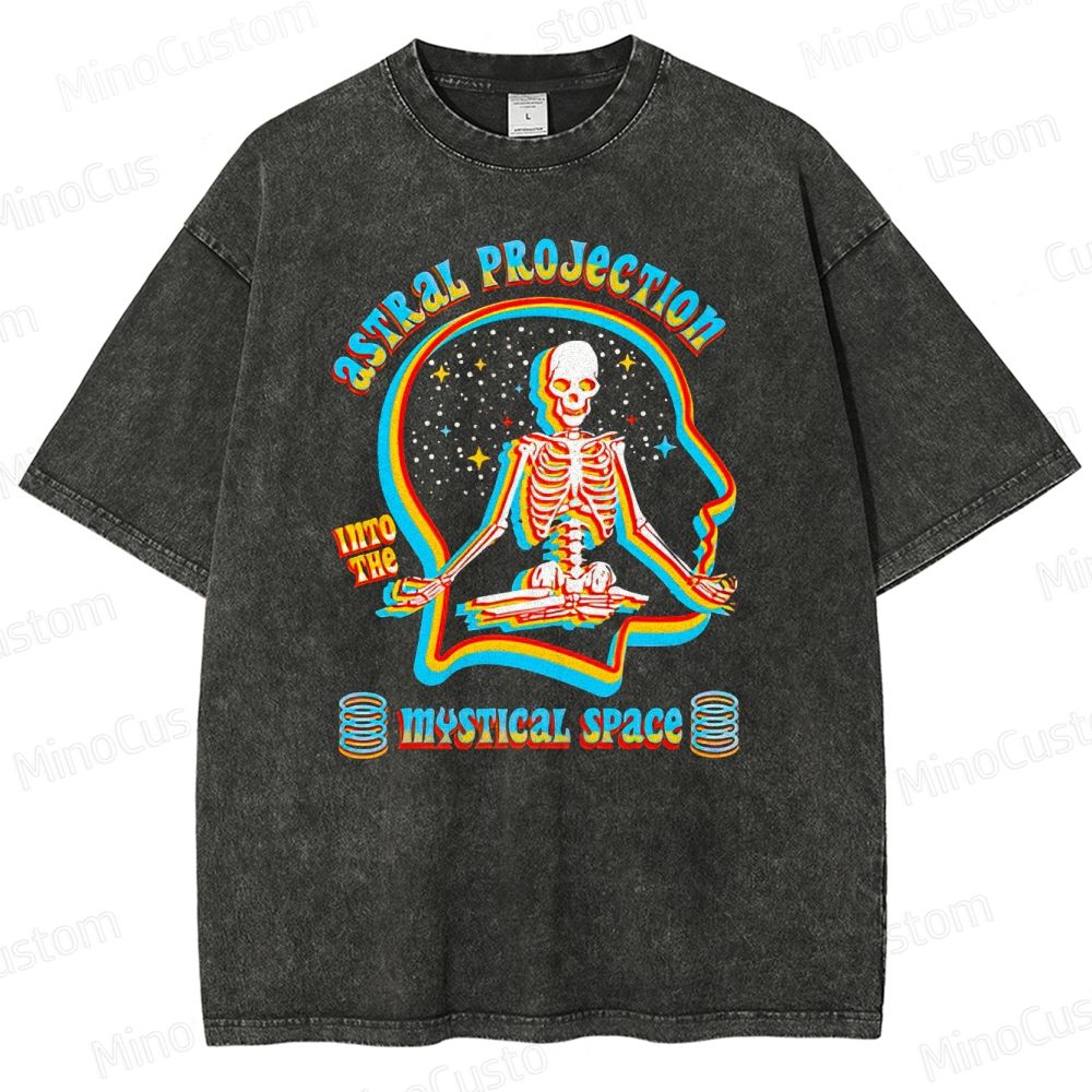 "Astral Projection Into Mystical Space" Skeleton Vintage Washed T - shirt