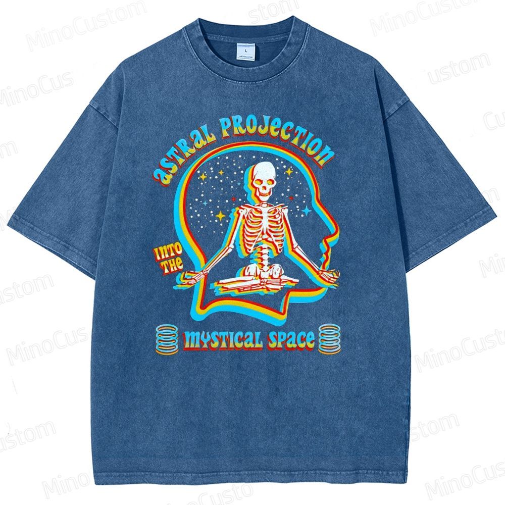 "Astral Projection Into Mystical Space" Skeleton Vintage Washed T - shirt