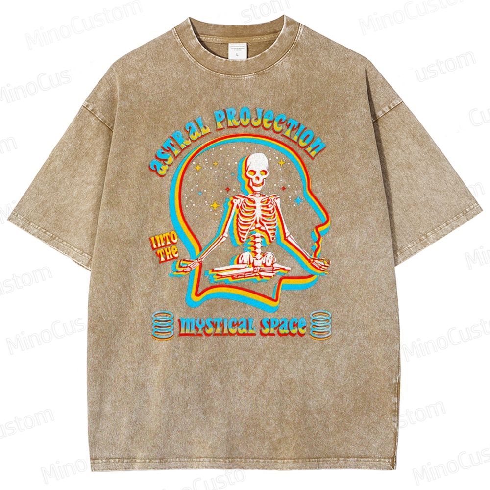 "Astral Projection Into Mystical Space" Skeleton Vintage Washed T - shirt