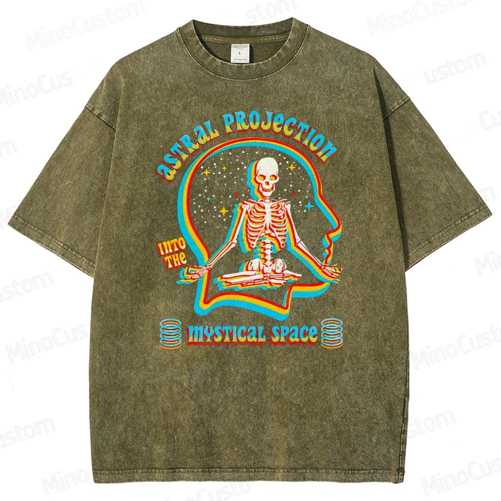 "Astral Projection Into Mystical Space" Skeleton Vintage Washed T - shirt