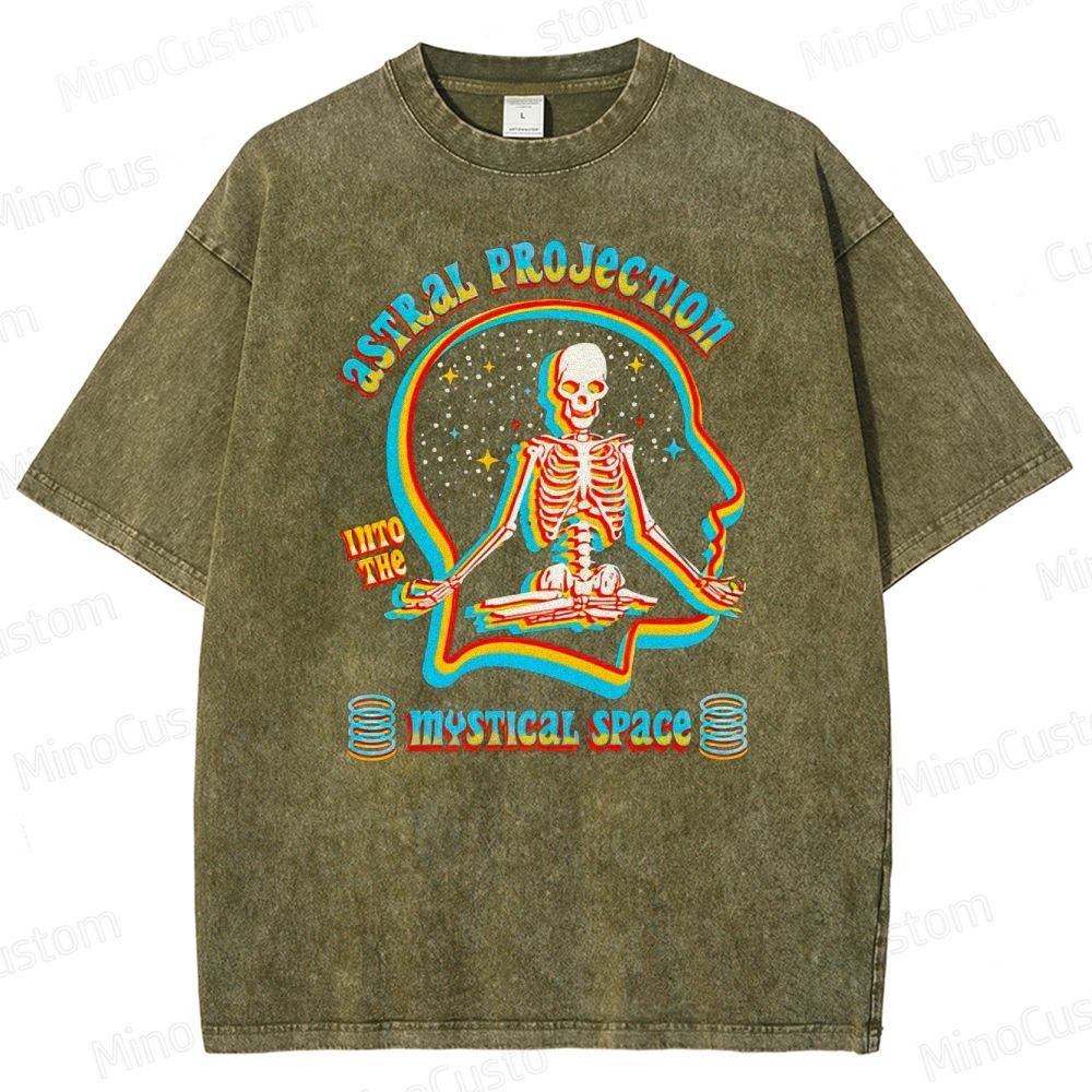 "Astral Projection Into Mystical Space" Skeleton Vintage Washed T - shirt