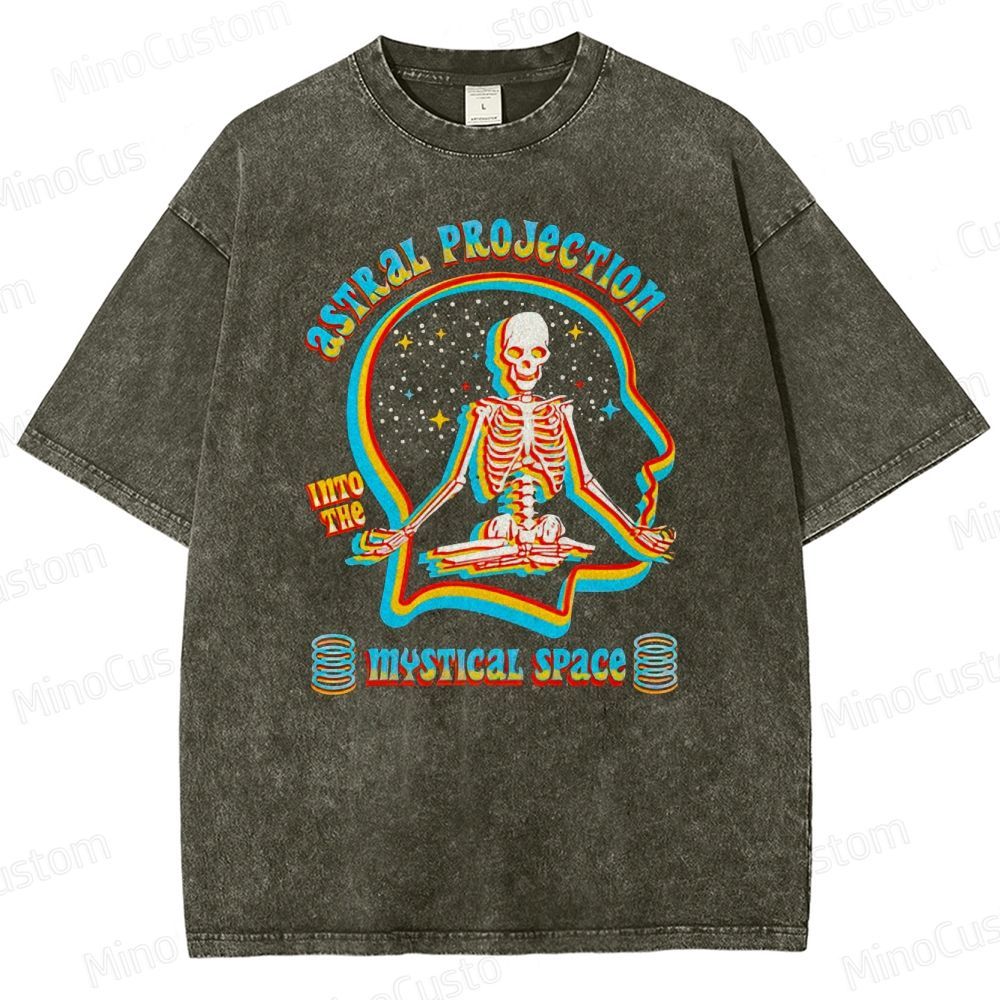 "Astral Projection Into Mystical Space" Skeleton Vintage Washed T - shirt