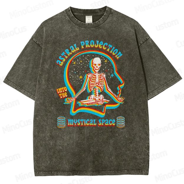 "Astral Projection Into Mystical Space" Skeleton Vintage Washed T - shirt