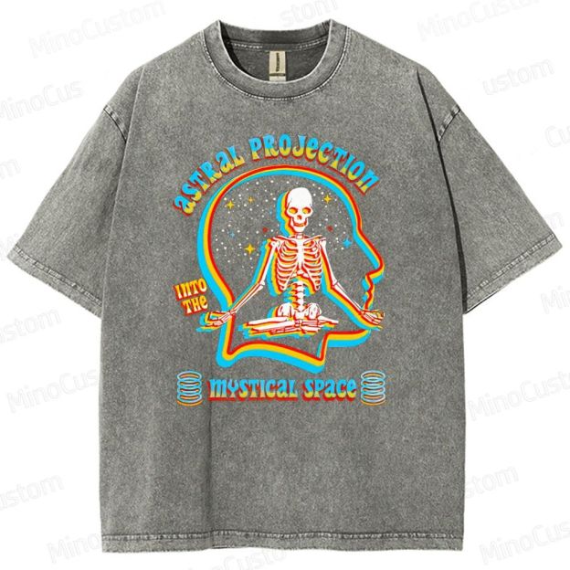 "Astral Projection Into Mystical Space" Skeleton Vintage Washed T - shirt