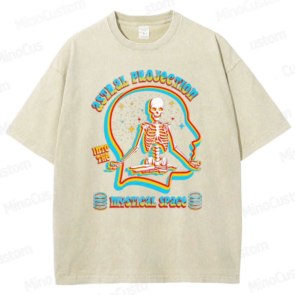 "Astral Projection Into Mystical Space" Skeleton Vintage Washed T - shirt