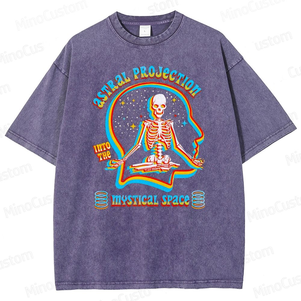 "Astral Projection Into Mystical Space" Skeleton Vintage Washed T - shirt