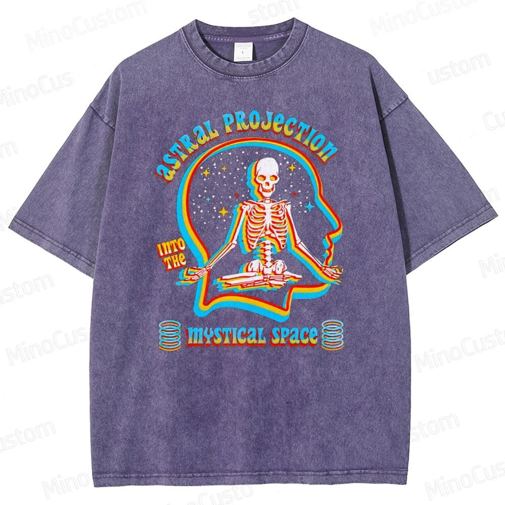 "Astral Projection Into Mystical Space" Skeleton Vintage Washed T - shirt