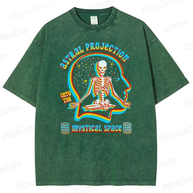 "Astral Projection Into Mystical Space" Skeleton Vintage Washed T - shirt