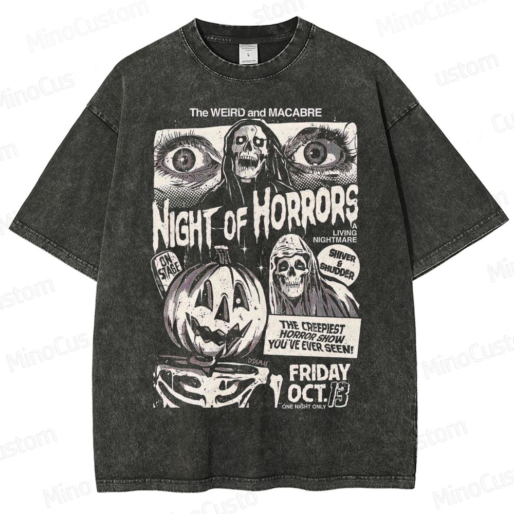 "Night of Horrors" Vintage Washed Halloween Graphic T - shirt