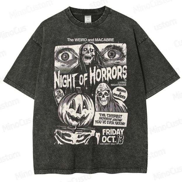 "Night of Horrors" Vintage Washed Halloween Graphic T - shirt