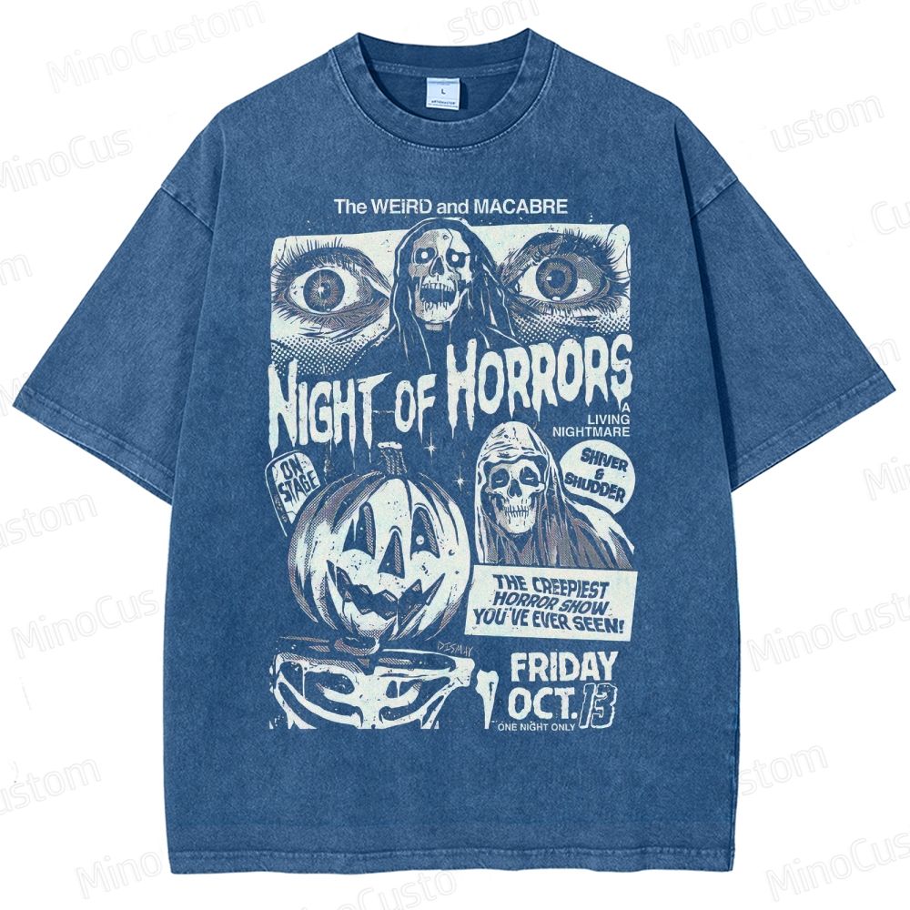 "Night of Horrors" Vintage Washed Halloween Graphic T - shirt