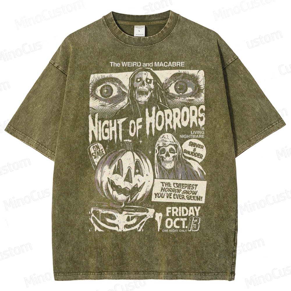"Night of Horrors" Vintage Washed Halloween Graphic T - shirt
