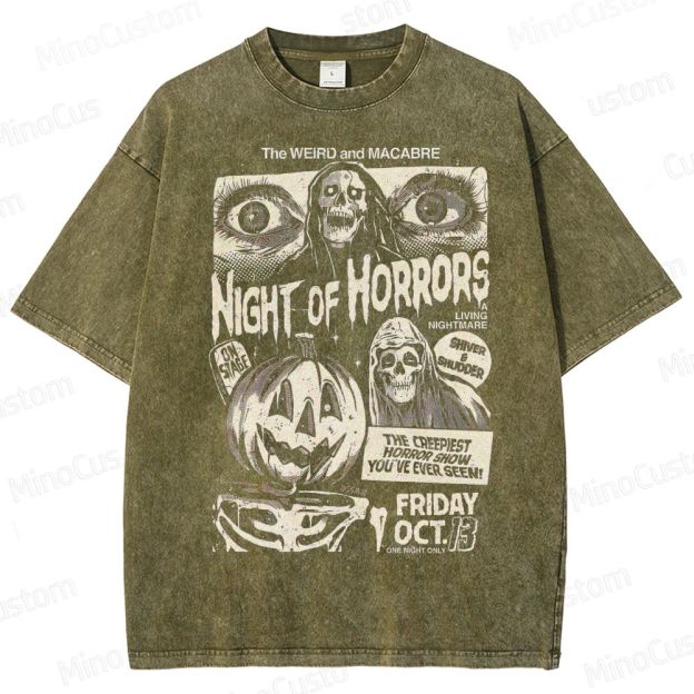 "Night of Horrors" Vintage Washed Halloween Graphic T - shirt