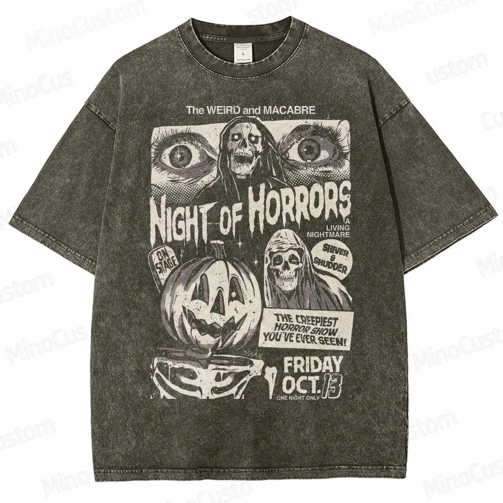 "Night of Horrors" Vintage Washed Halloween Graphic T - shirt