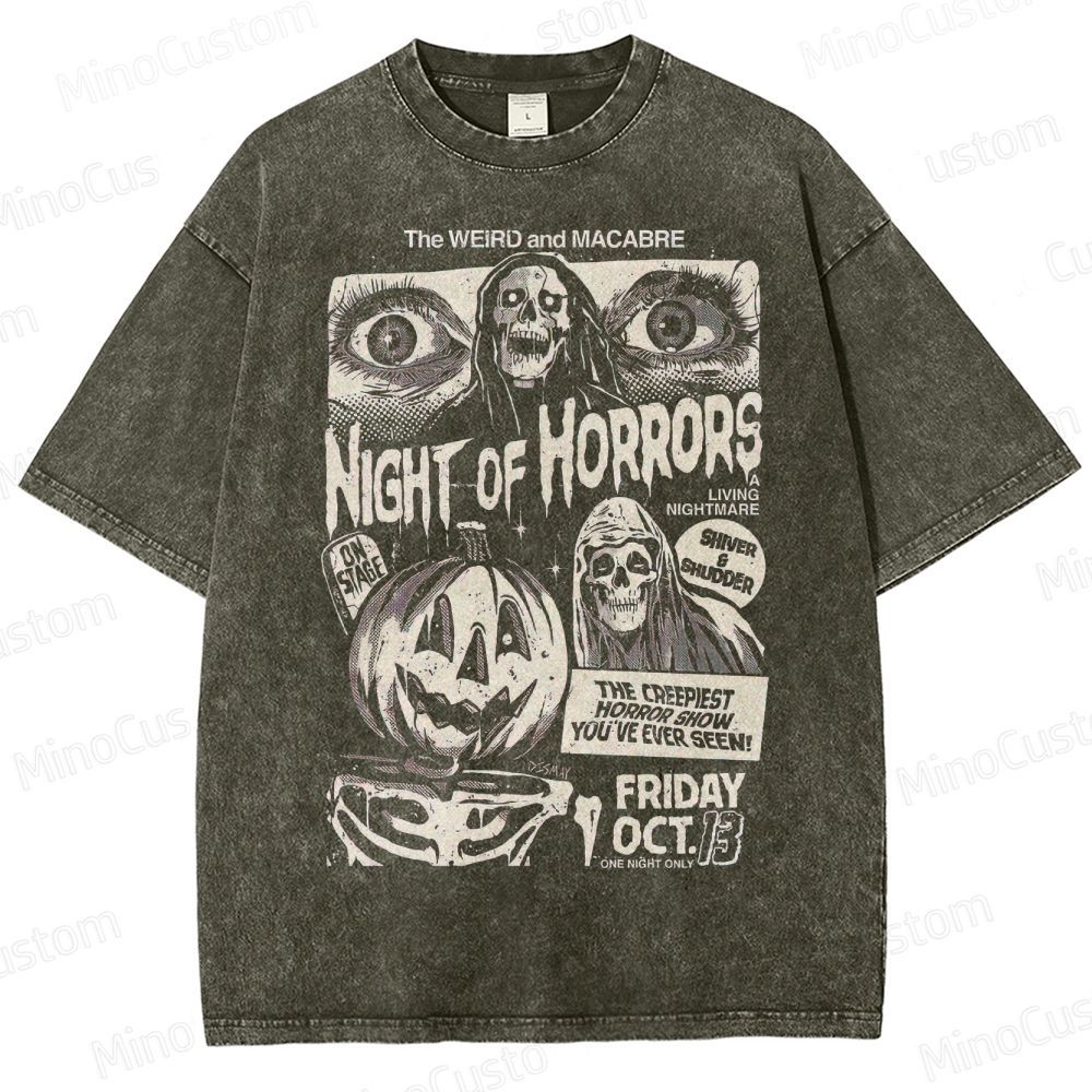 "Night of Horrors" Vintage Washed Halloween Graphic T - shirt