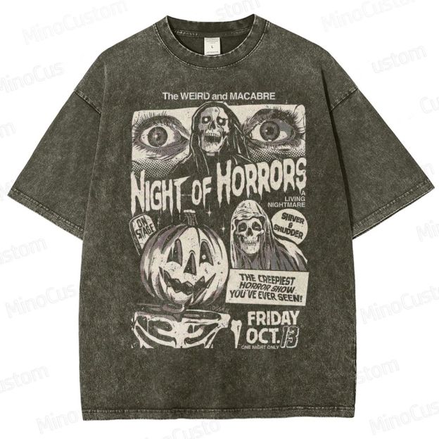 "Night of Horrors" Vintage Washed Halloween Graphic T - shirt
