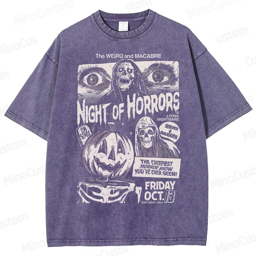 "Night of Horrors" Vintage Washed Halloween Graphic T - shirt