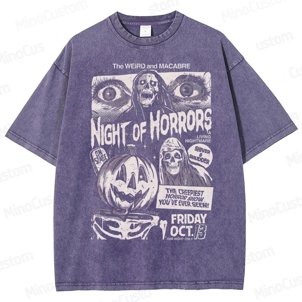 "Night of Horrors" Vintage Washed Halloween Graphic T - shirt