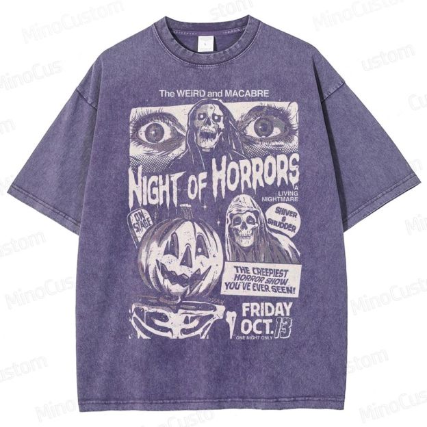 "Night of Horrors" Vintage Washed Halloween Graphic T - shirt