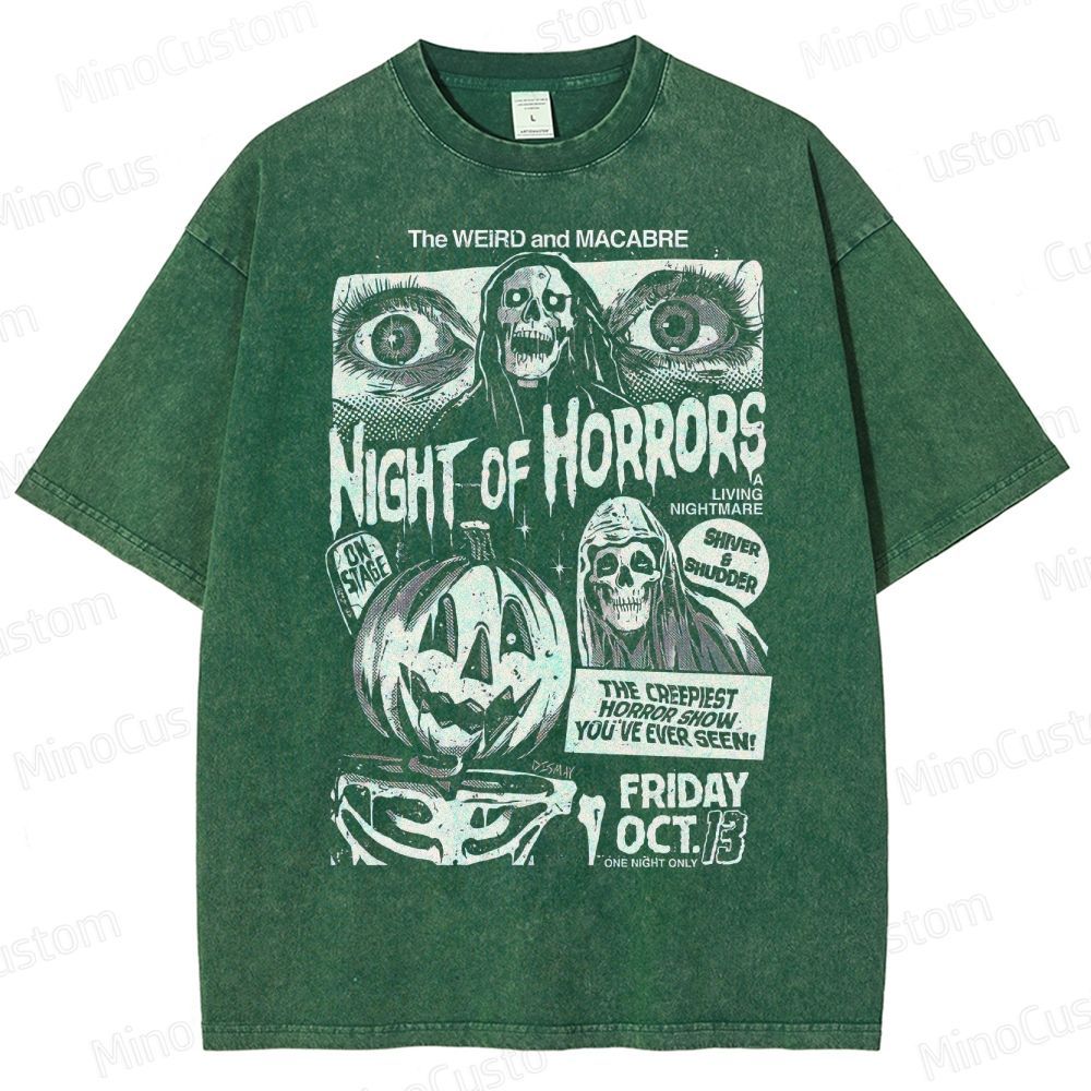 "Night of Horrors" Vintage Washed Halloween Graphic T - shirt