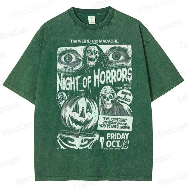 "Night of Horrors" Vintage Washed Halloween Graphic T - shirt