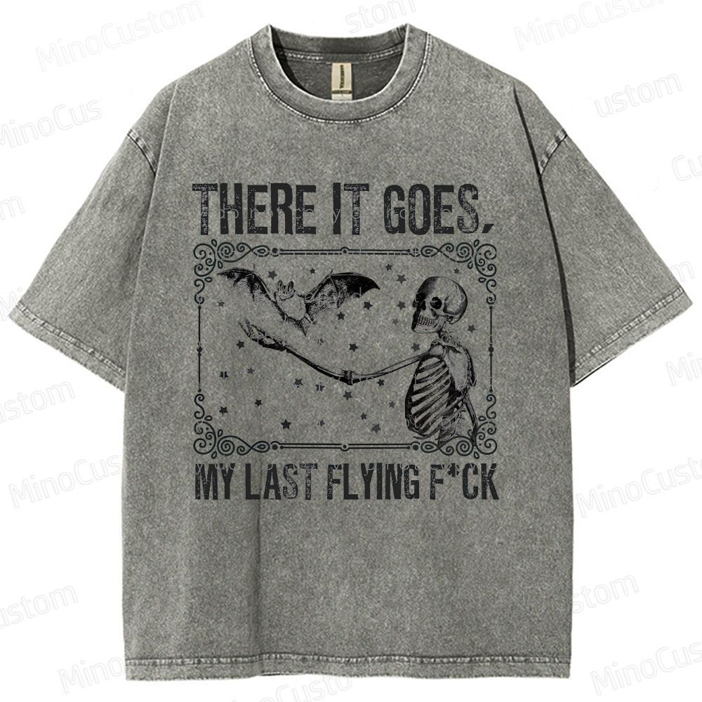 Skeleton & Bat "There It Goes" Vintage Washed Graphic T - shirt