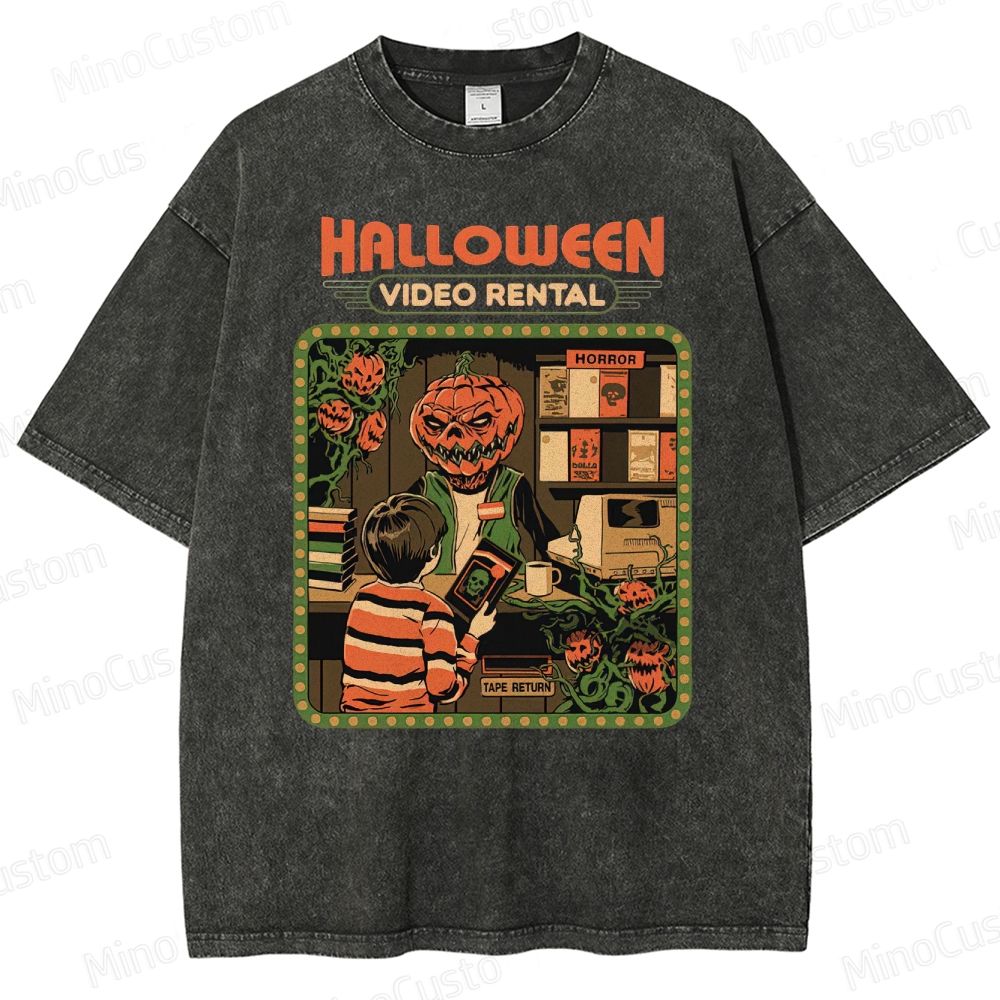 "Halloween Video Rental" Vintage Washed Horror T - shirt