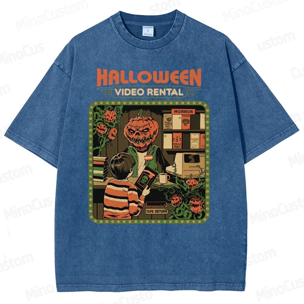 "Halloween Video Rental" Vintage Washed Horror T - shirt