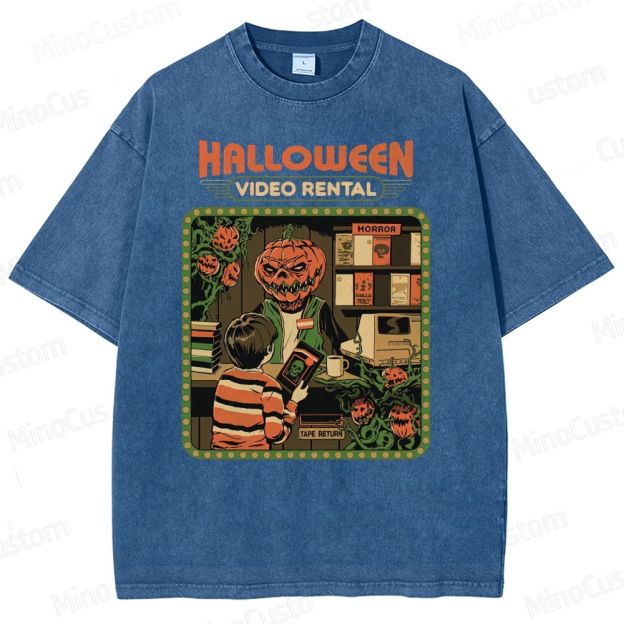 "Halloween Video Rental" Vintage Washed Horror T - shirt