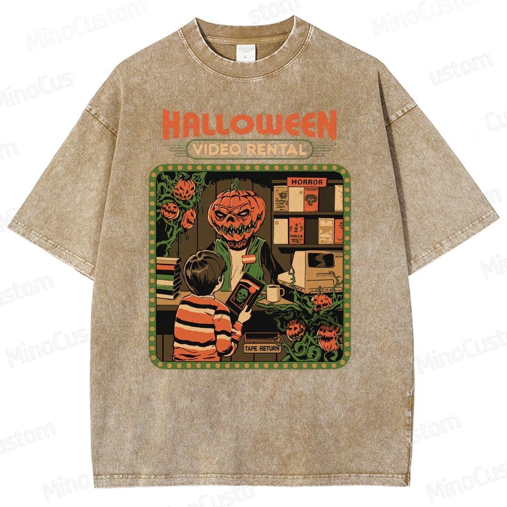 "Halloween Video Rental" Vintage Washed Horror T - shirt