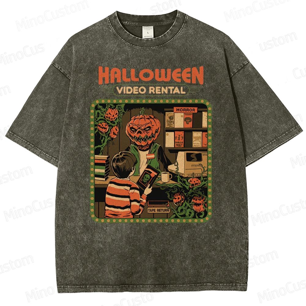 "Halloween Video Rental" Vintage Washed Horror T - shirt