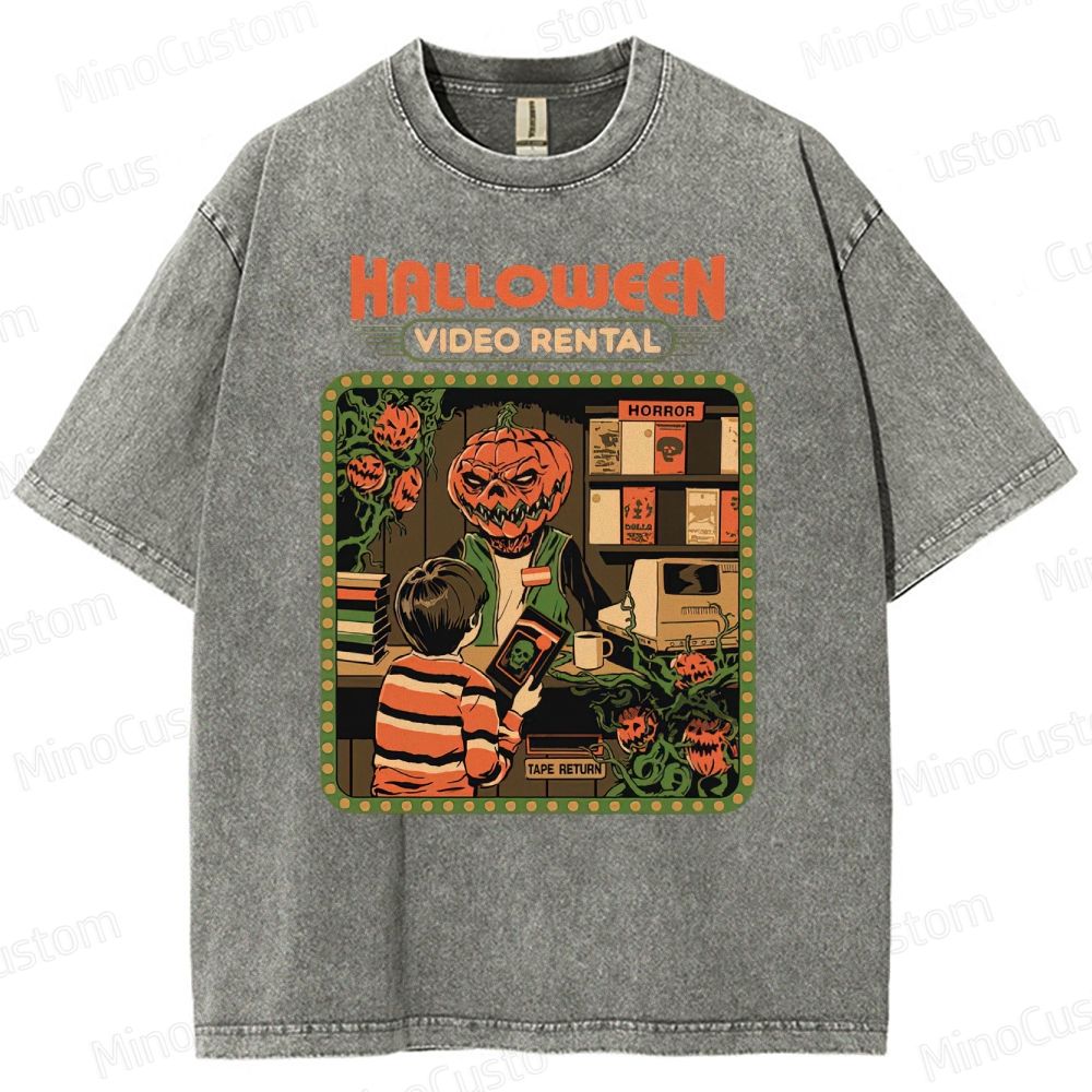 "Halloween Video Rental" Vintage Washed Horror T - shirt