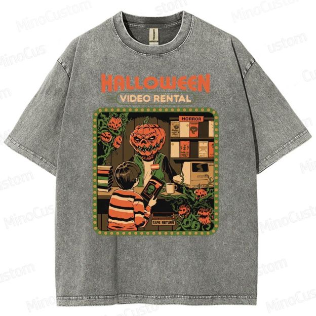 "Halloween Video Rental" Vintage Washed Horror T - shirt