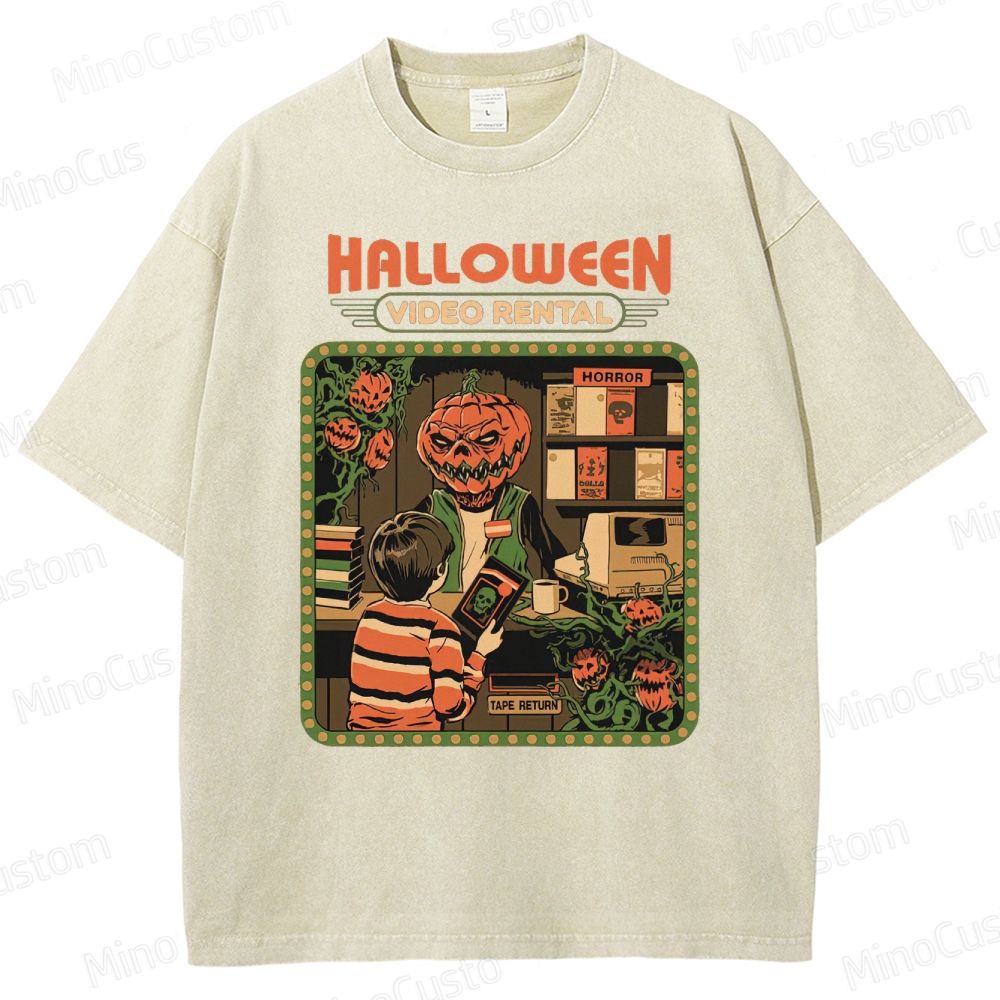 "Halloween Video Rental" Vintage Washed Horror T - shirt