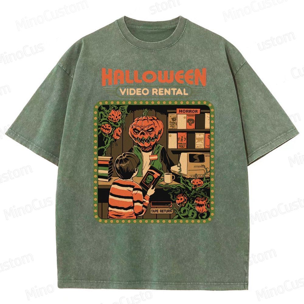 "Halloween Video Rental" Vintage Washed Horror T - shirt