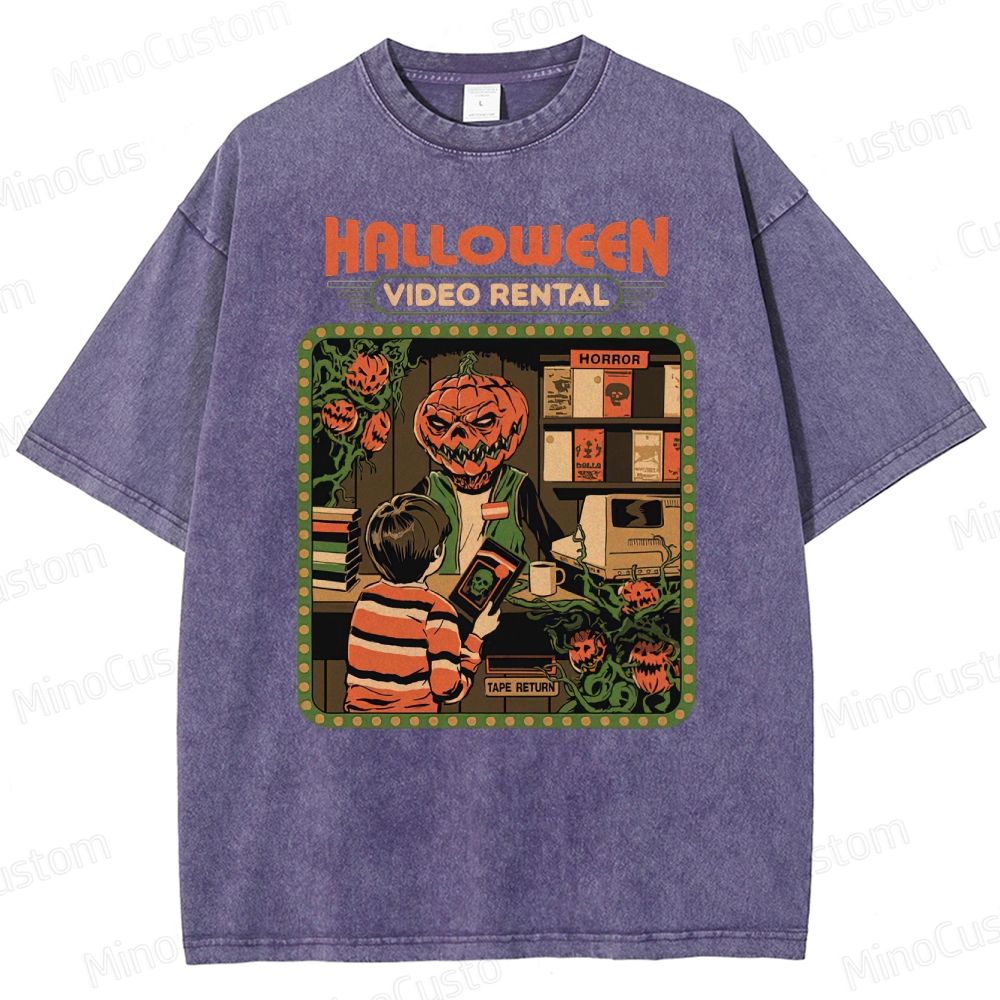 "Halloween Video Rental" Vintage Washed Horror T - shirt