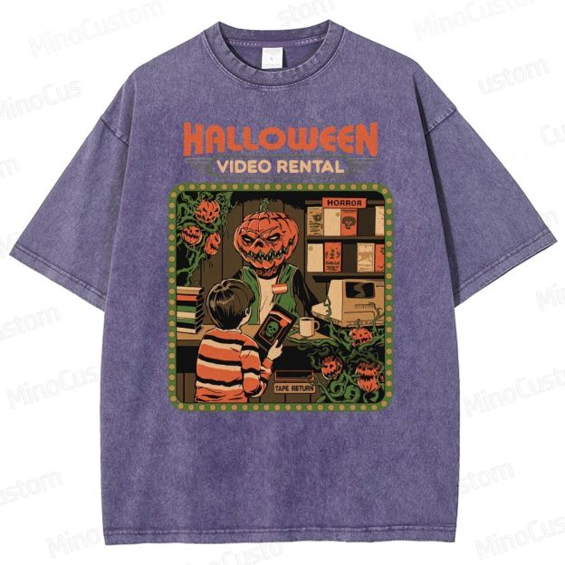 "Halloween Video Rental" Vintage Washed Horror T - shirt