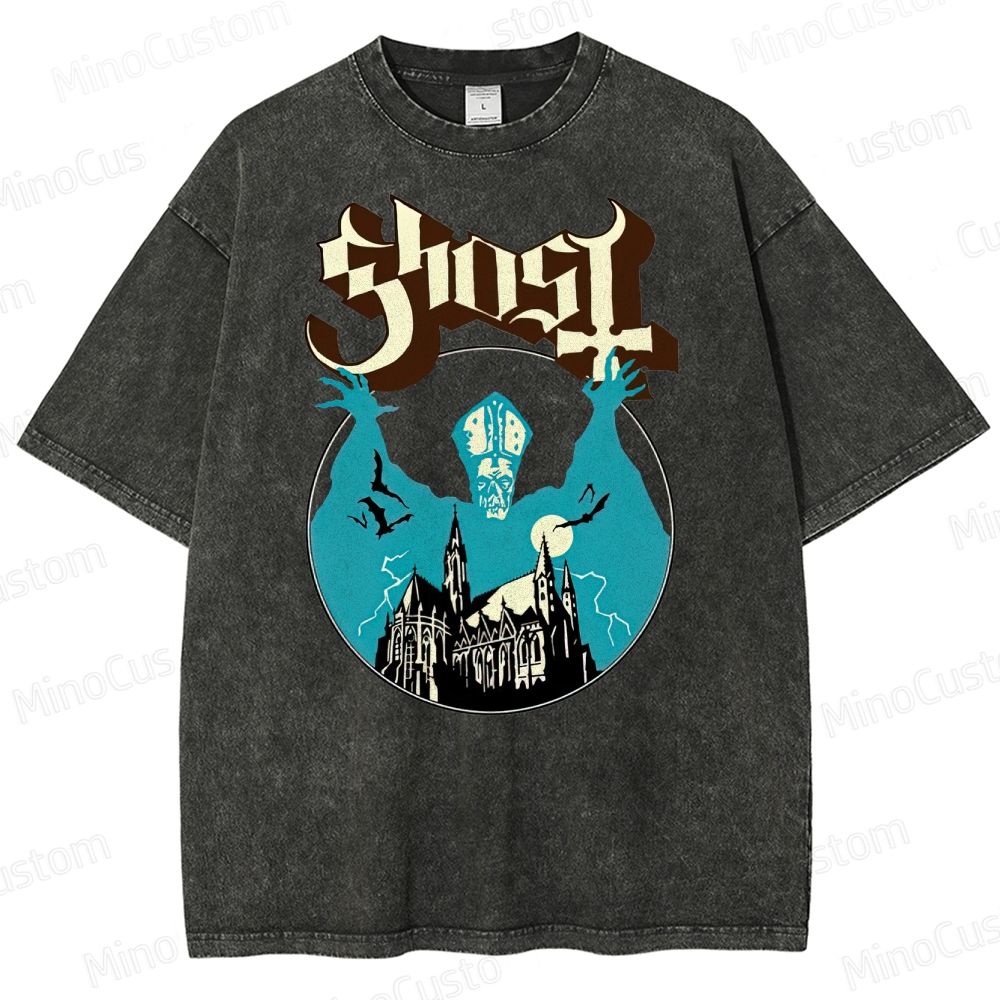 Ghost Band Vintage Washed Gothic Graphic T - shir
